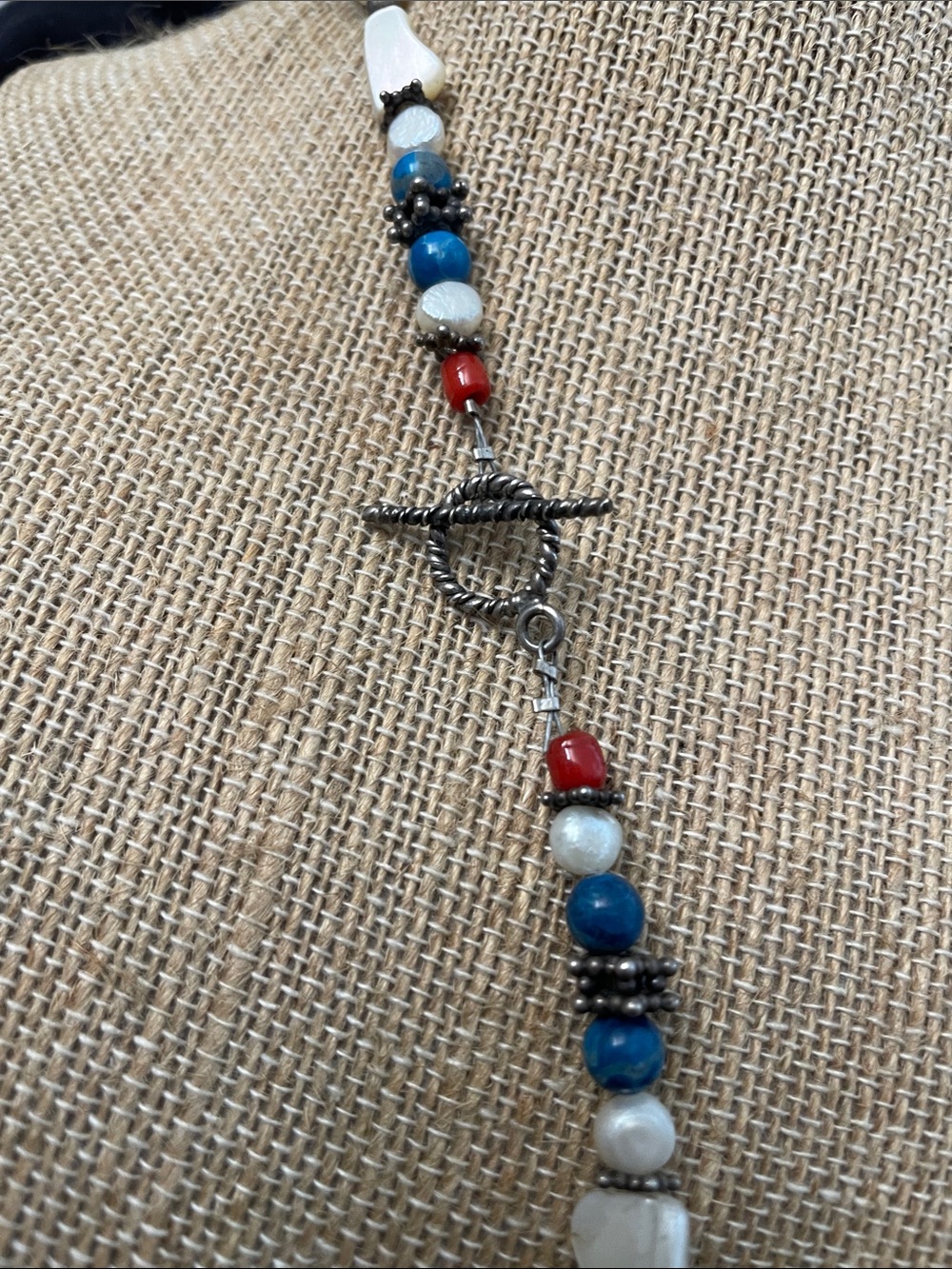 Handcrafted Turquoise & Coral Bead Pendant Necklace - Women Jewelry - Picture 7 of 8